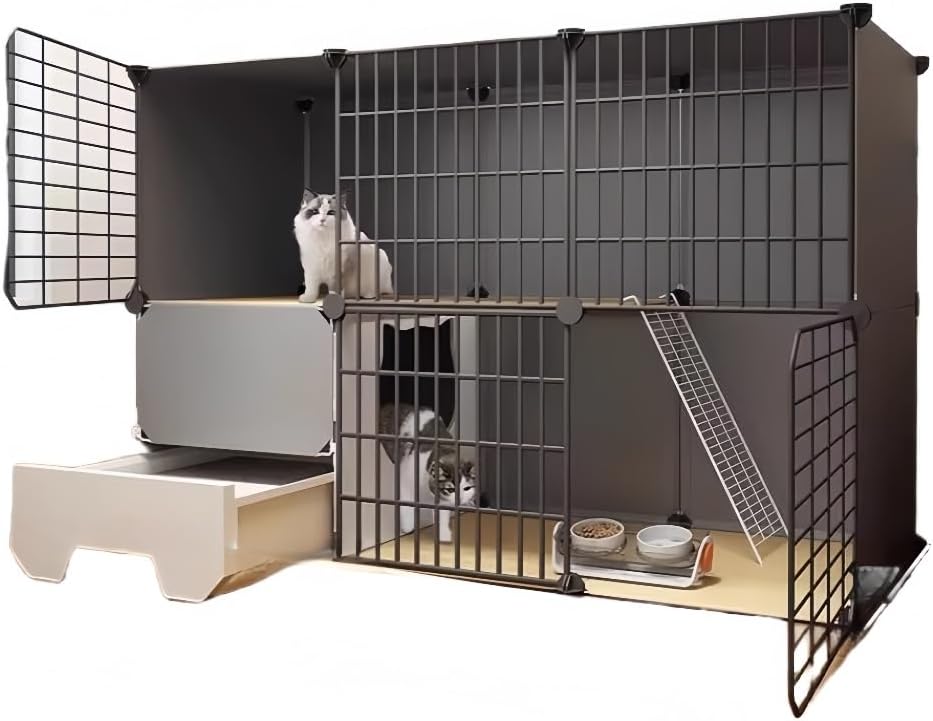 キャットケージペットケージ猫ケージ3段大型折りたたみドア付き安全